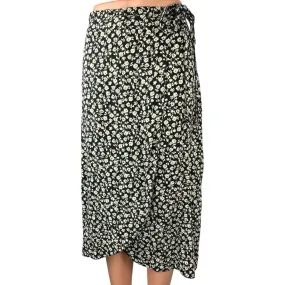 New Look Women's Black White Floral Print Casual Midi Tie Wrap Skirt Size 8