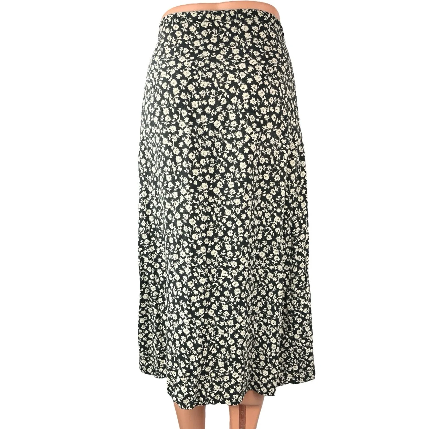 New Look Women's Black White Floral Print Casual Midi Tie Wrap Skirt Size 8