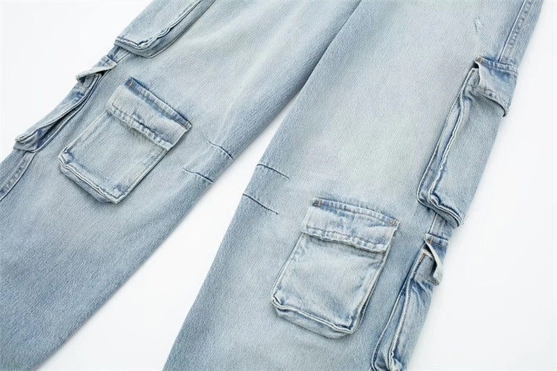 New Worker Style Mid-Waist Jeans