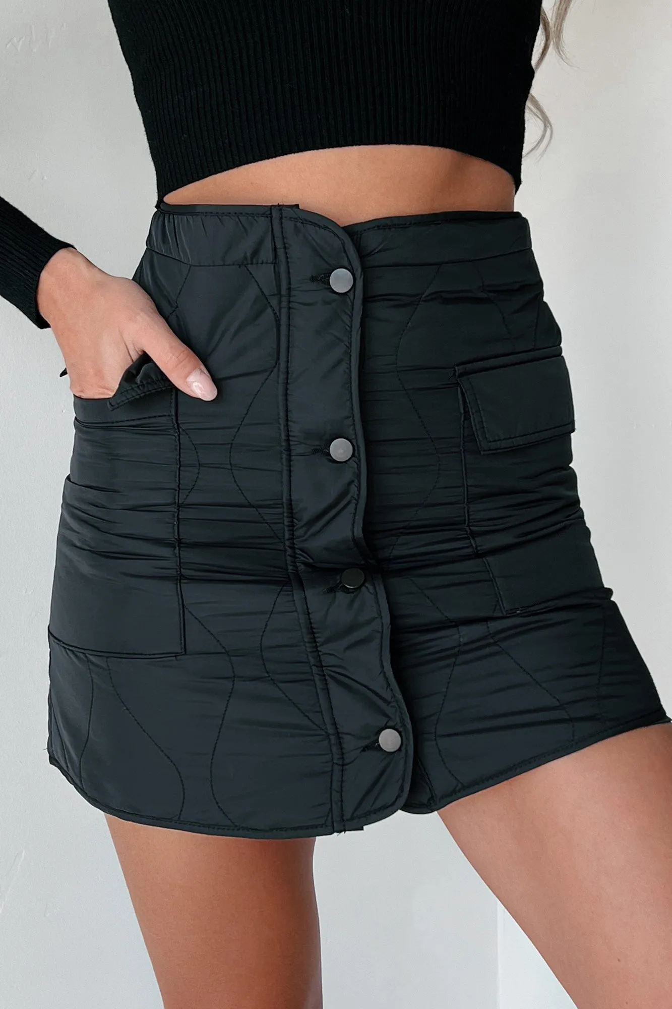 No Sugar Coating Quilted Puffer Mini Skirt (Black)