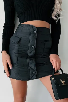 No Sugar Coating Quilted Puffer Mini Skirt (Black)