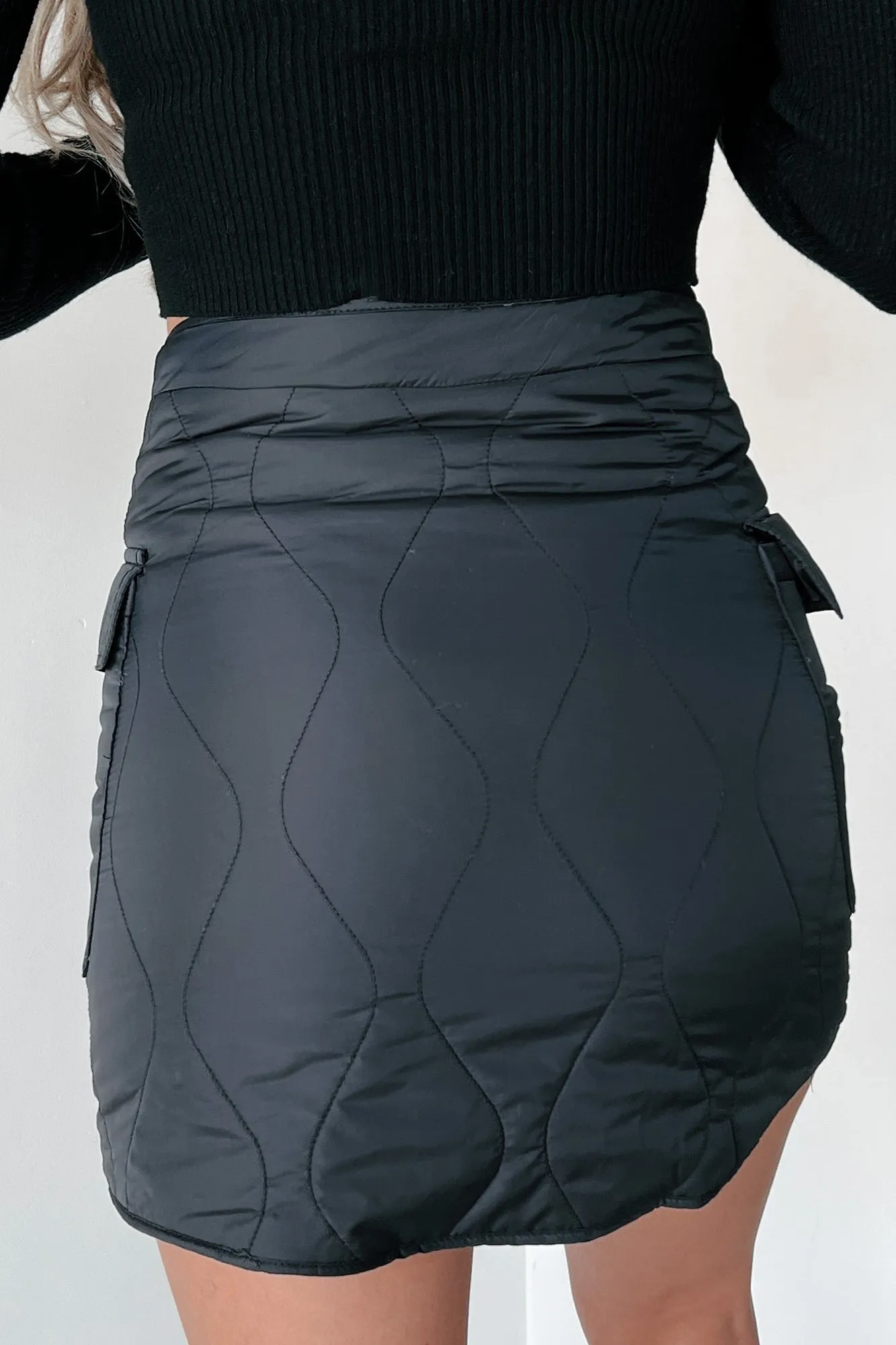 No Sugar Coating Quilted Puffer Mini Skirt (Black)