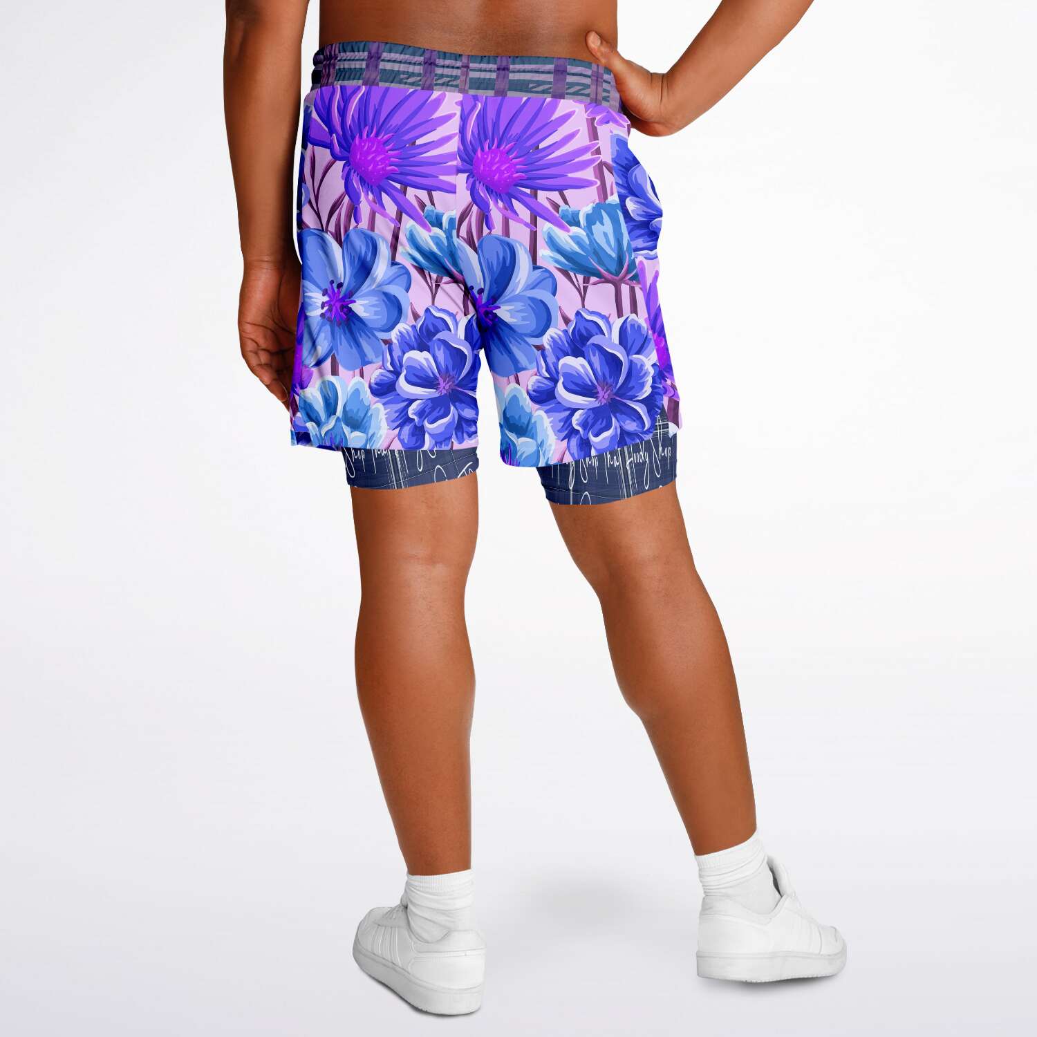 Norma Jean Purple Plaid Floral Compression Activity Shorts