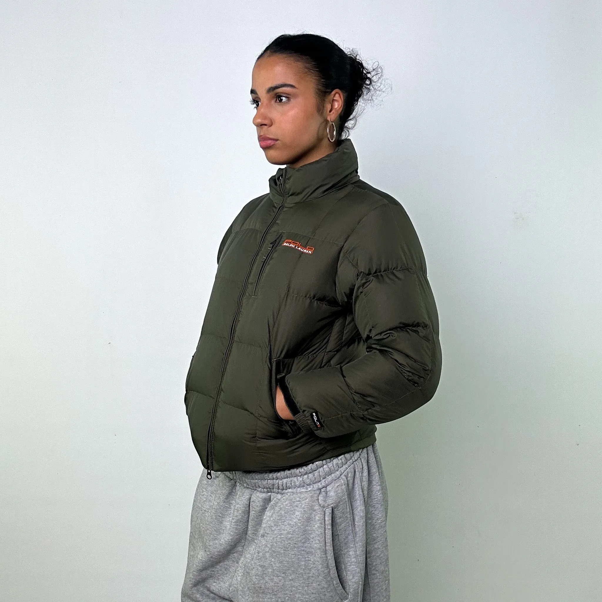 OLIVE GREEN 90S POLO RALPH LAUREN PUFFER JACKET COAT (