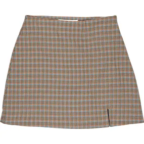 Omnes Beige Blue Plaid Skirt