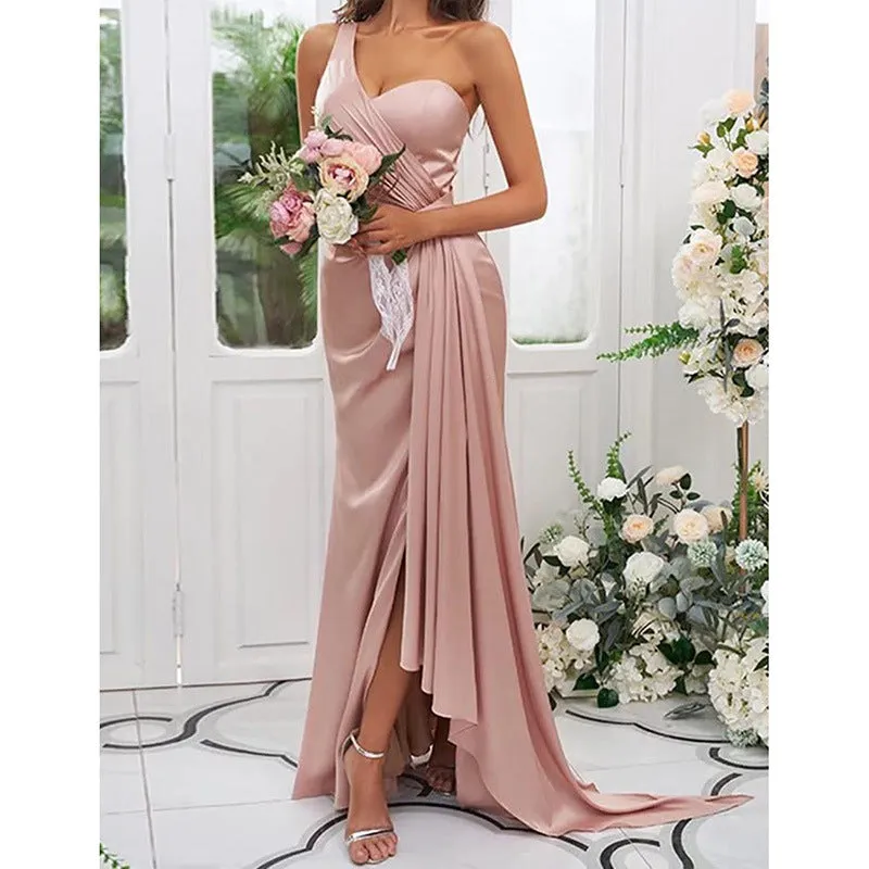 One-shoulder Split Ball Backless Dress Women