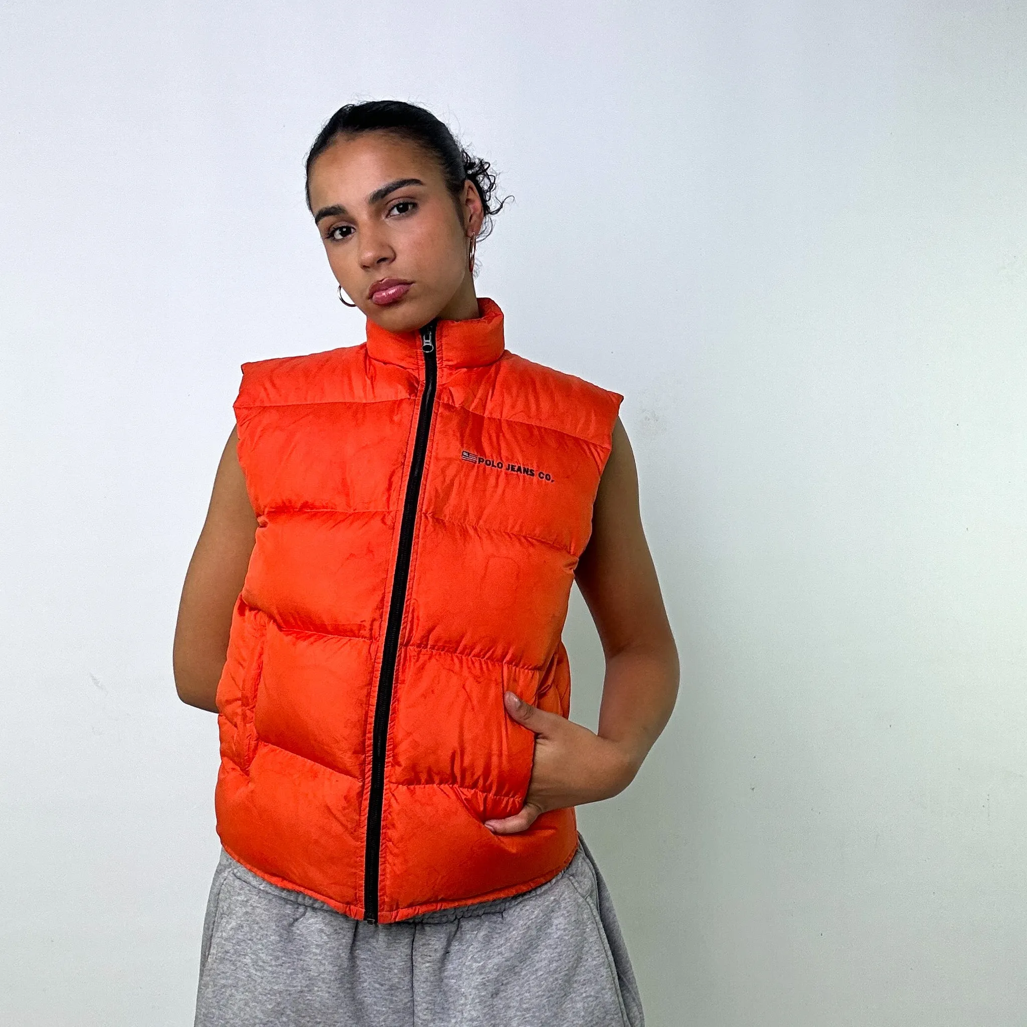 ORANGE 90S POLO JEANS RALPH LAUREN PUFFER JACKET COAT GILET (