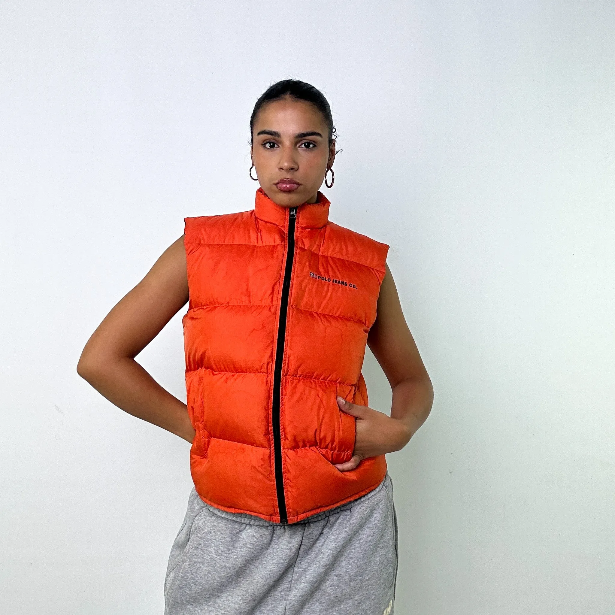 ORANGE 90S POLO JEANS RALPH LAUREN PUFFER JACKET COAT GILET (