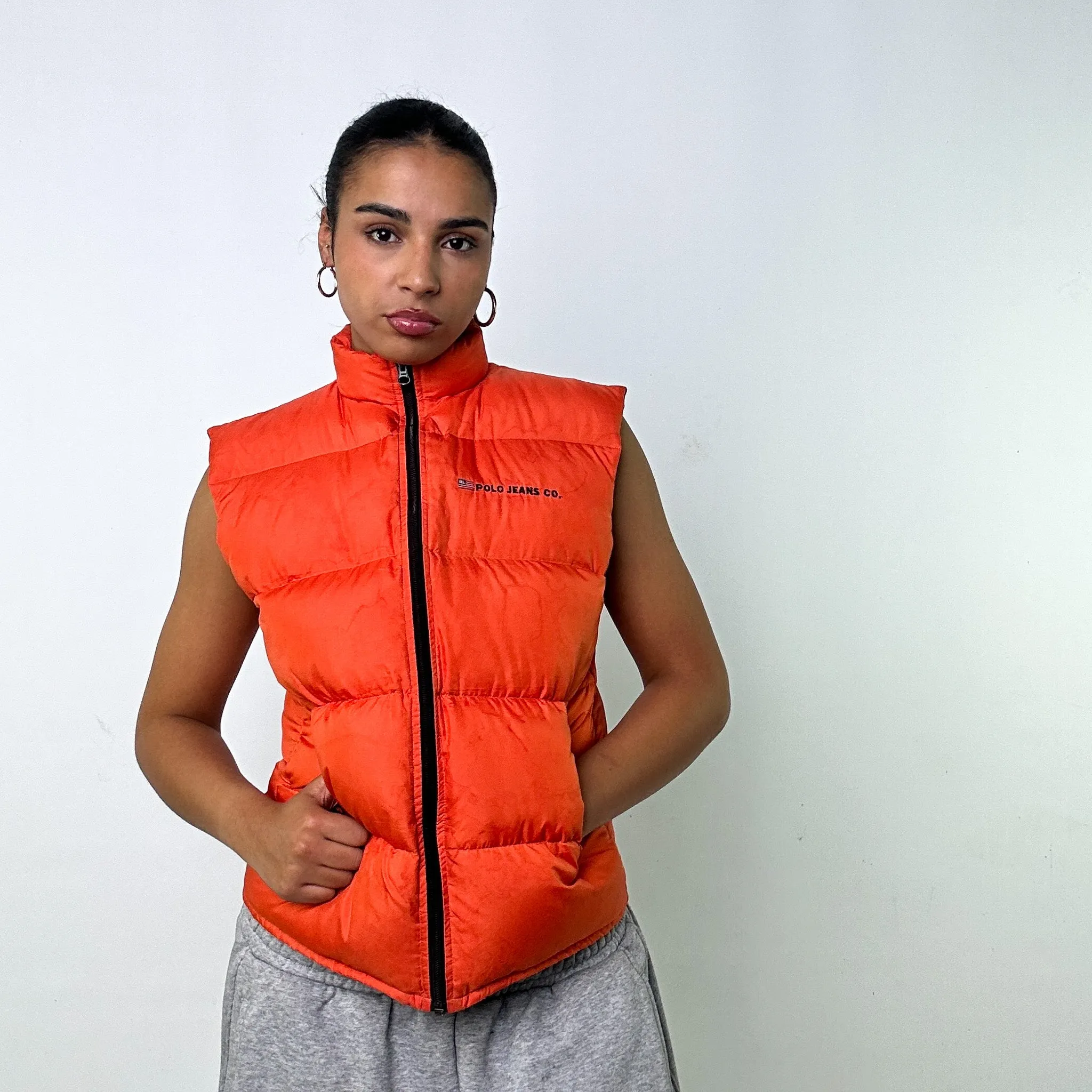 ORANGE 90S POLO JEANS RALPH LAUREN PUFFER JACKET COAT GILET (