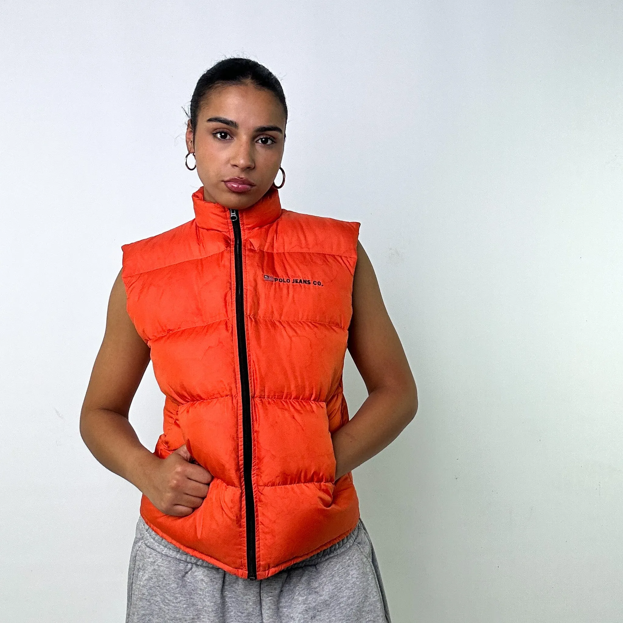 ORANGE 90S POLO JEANS RALPH LAUREN PUFFER JACKET COAT GILET (