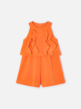 Orange Ruffled Crepe Romper - Big Girl