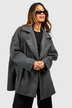 Oversized Collar Wool Look Longline Coat