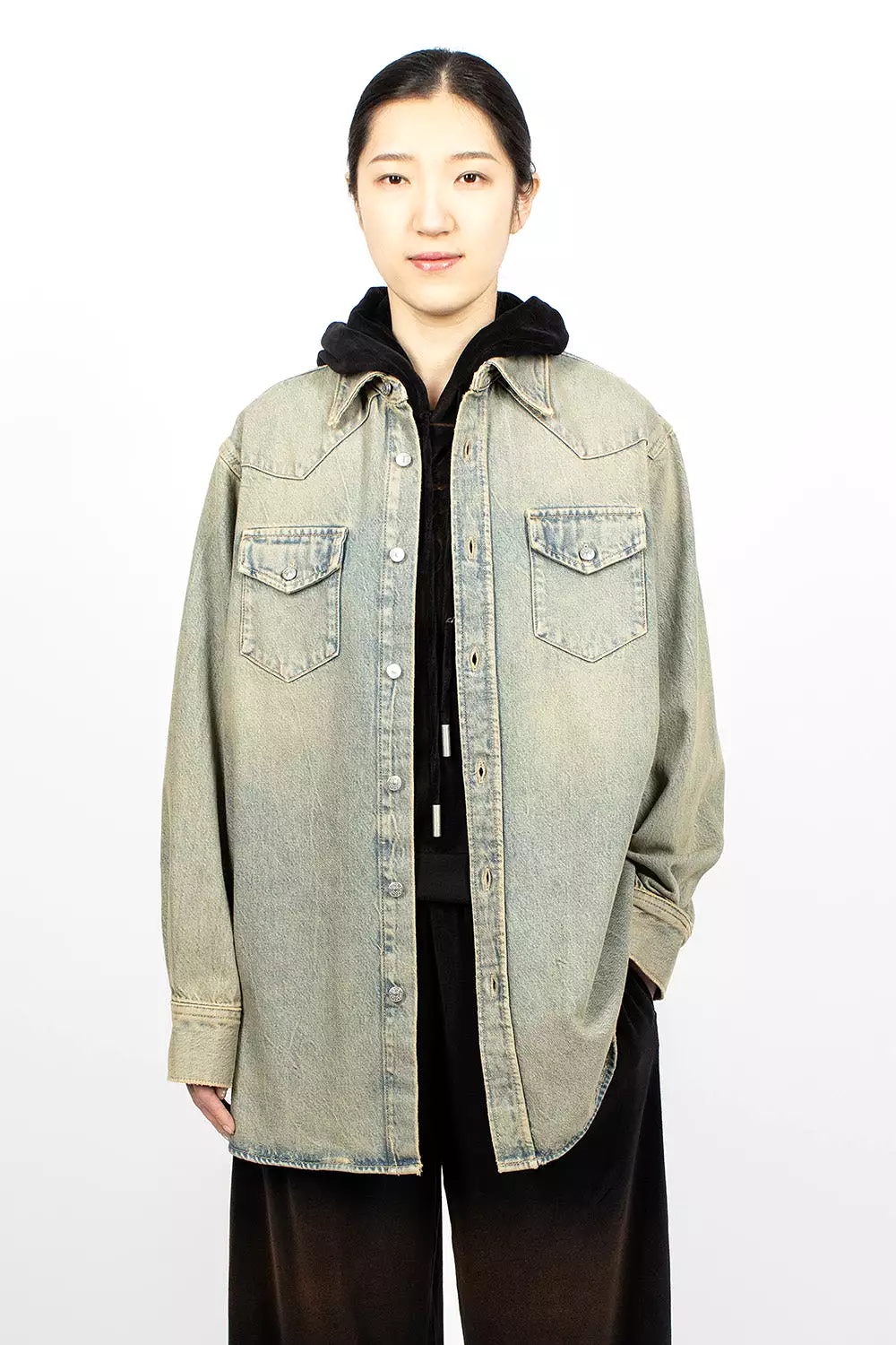 Oversized Denim Shirt Blue/Beige