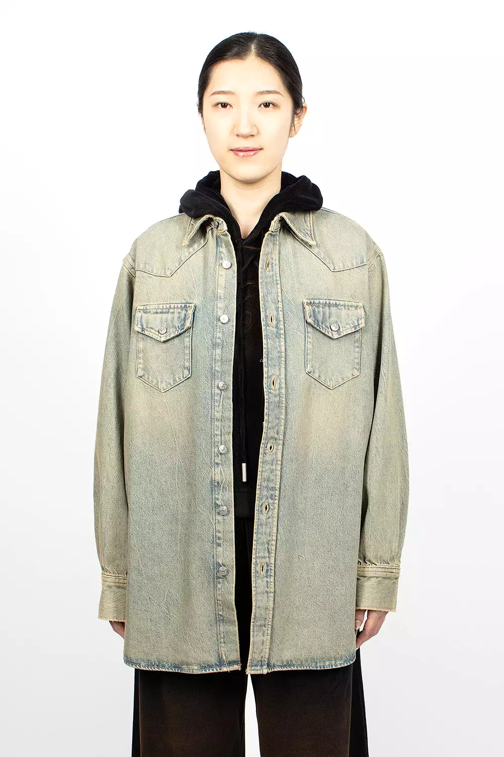 Oversized Denim Shirt Blue/Beige