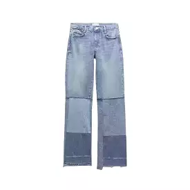 Patchwork Low Waisted Straight Asymmetric  Denim Jeans