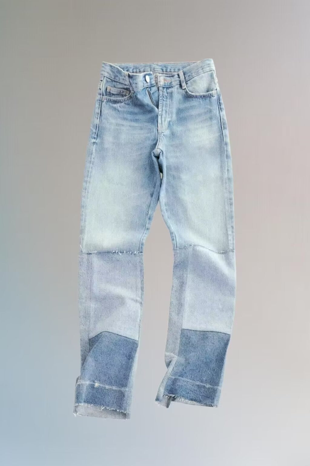 Patchwork Low Waisted Straight Asymmetric  Denim Jeans