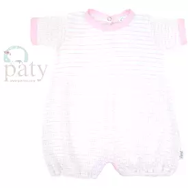 Paty - SS Romper - Pink w/ Pink Trim