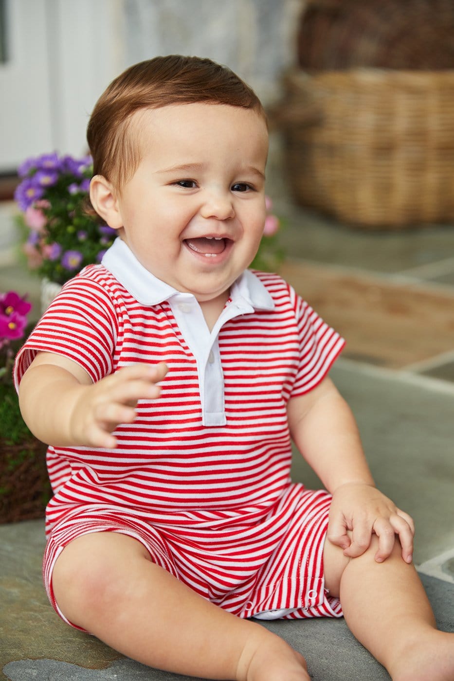 Peter Pan Polo Romper - Red Stripe