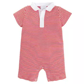 Peter Pan Polo Romper - Red Stripe