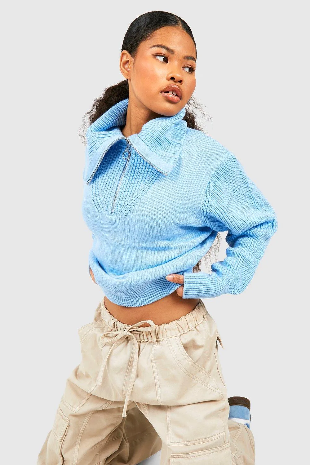 Petite Half Zip Collar Detail Sweater