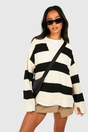 Petite Stripe Collar Detail Sweater