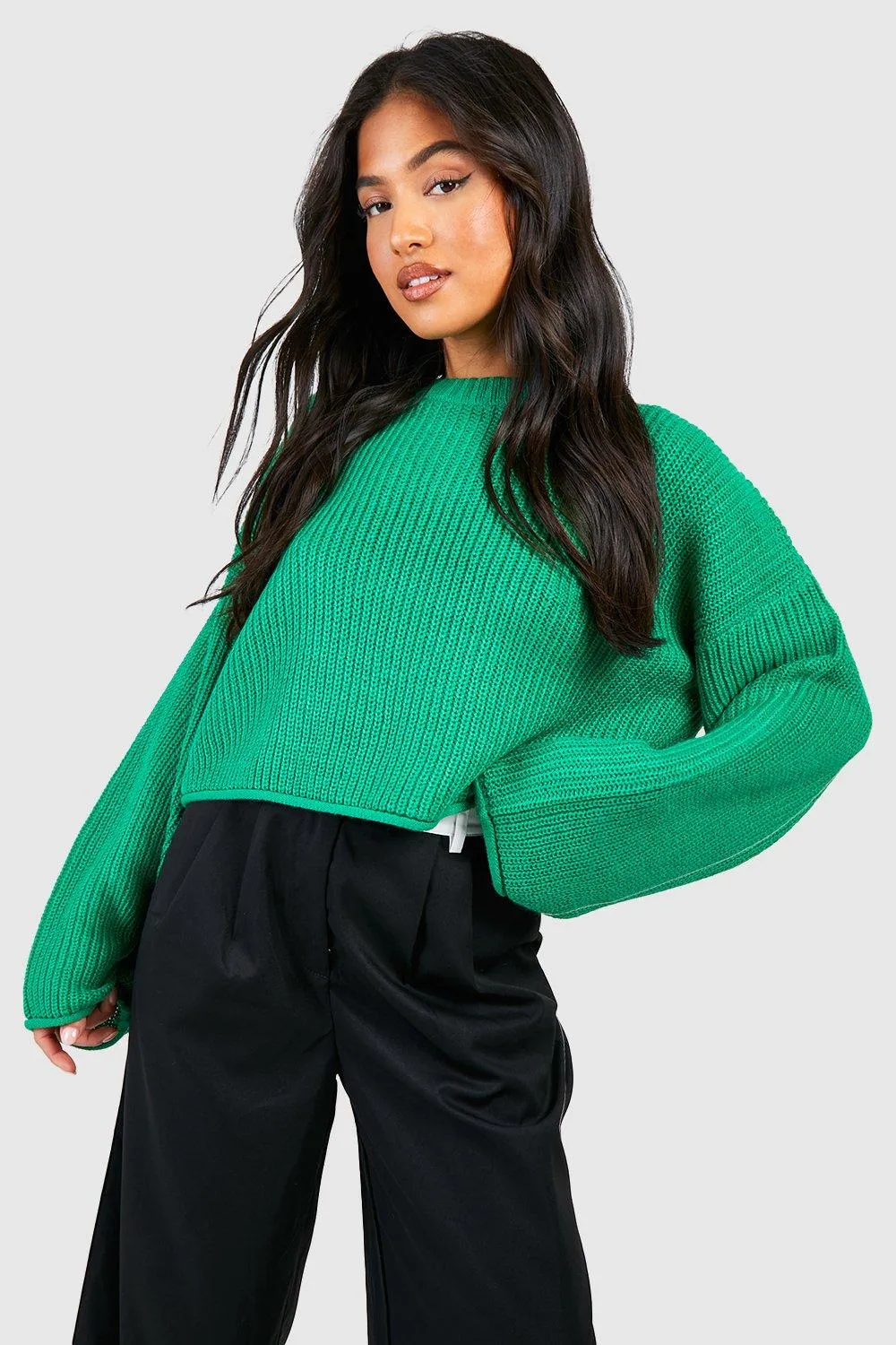 Petite Wide Sleeve Cropped Sweater