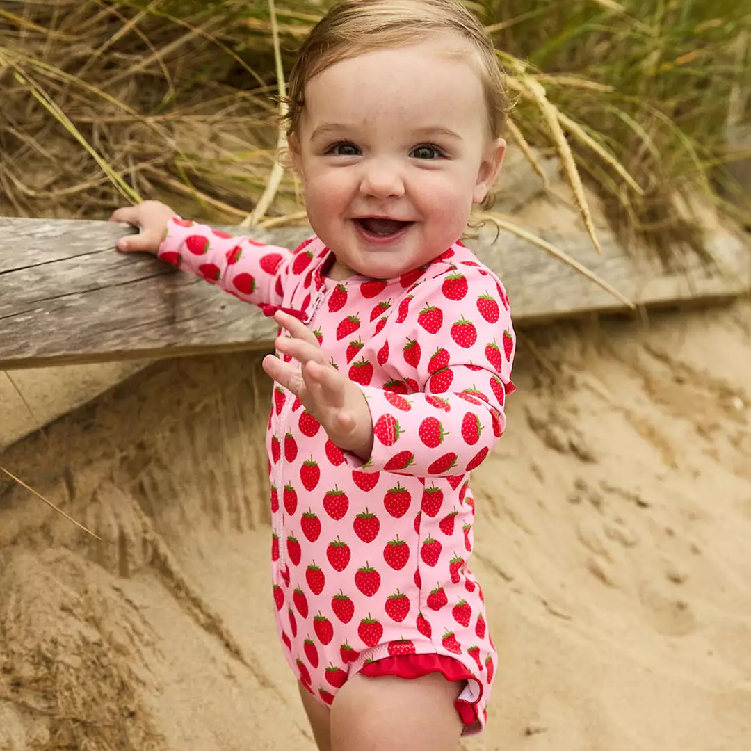 Pink Chicken Baby Girls Arden Rashguard Swimsuit - Strawberries