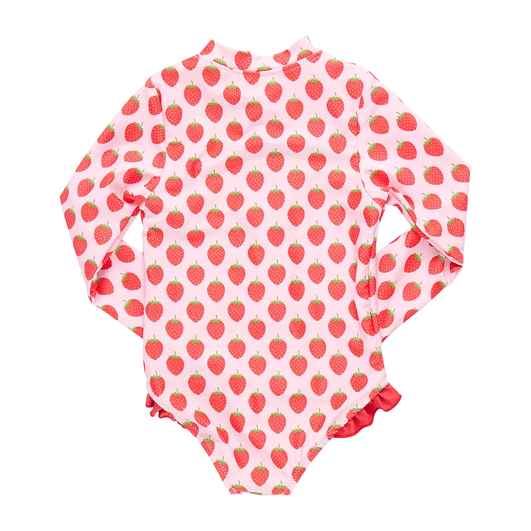 Pink Chicken Girls Arden Rashguard  Swimsuit - Strawberries