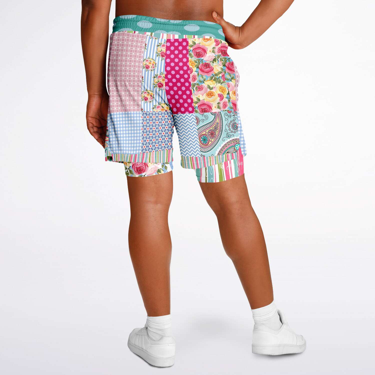 Pink Sherbert Floral Patchwork Compression Activity Shorts