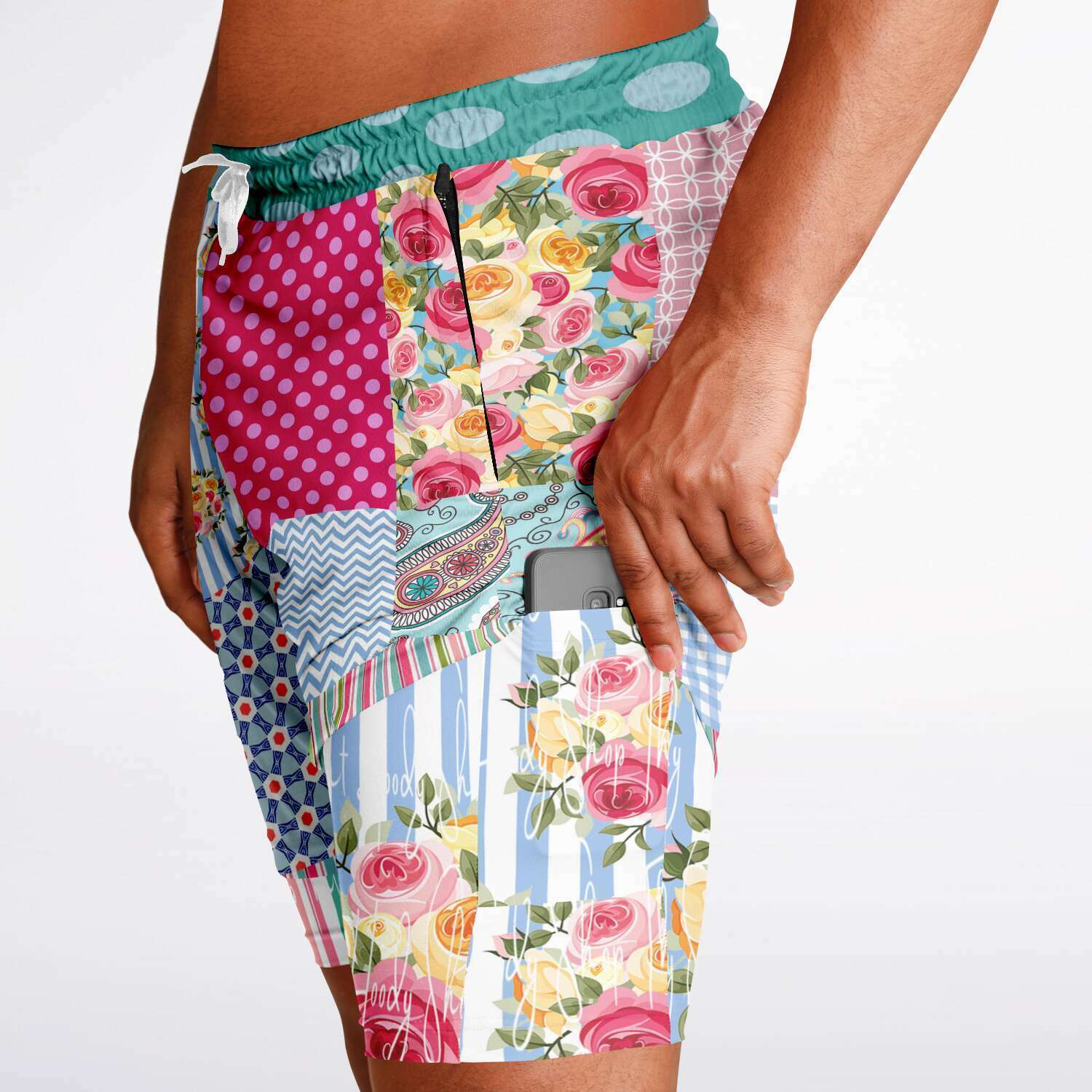 Pink Sherbert Floral Patchwork Compression Activity Shorts