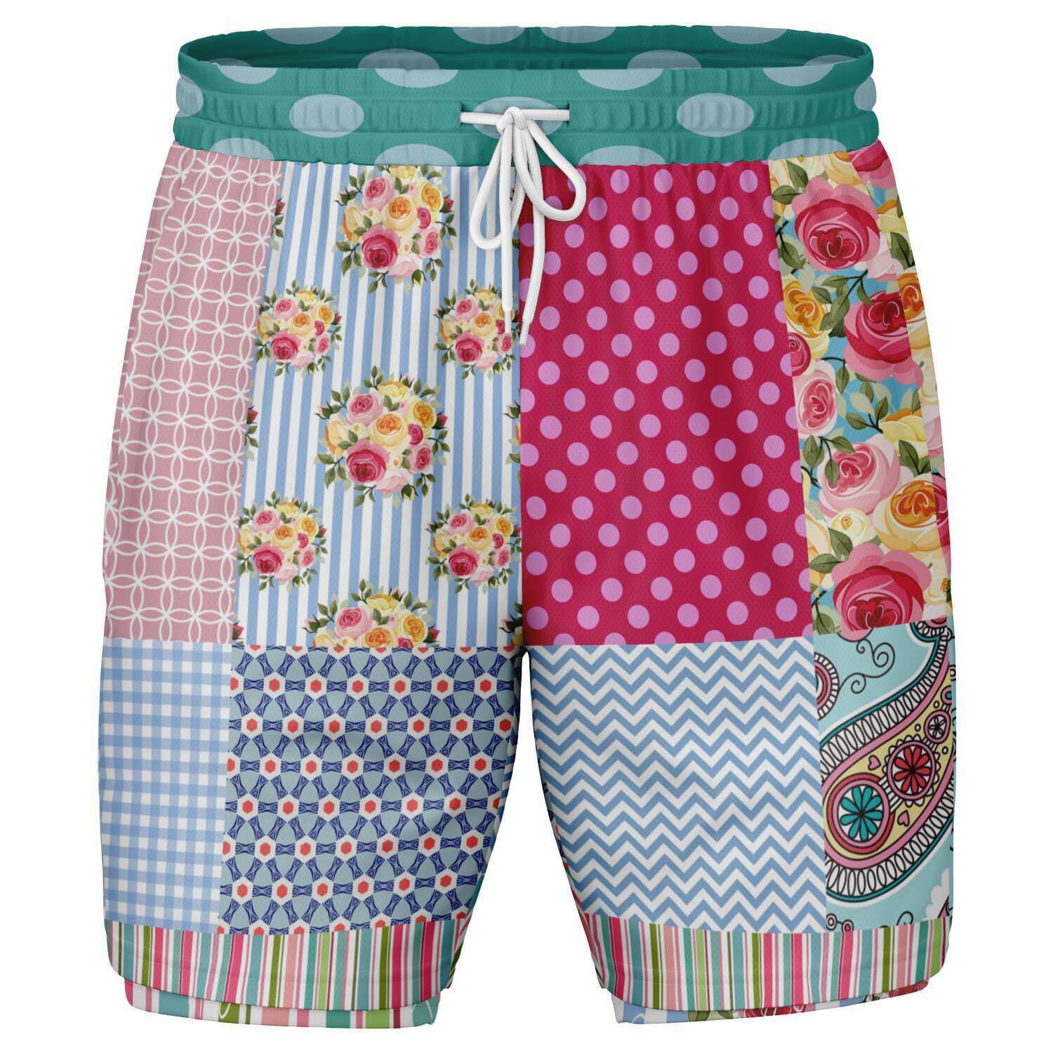 Pink Sherbert Floral Patchwork Compression Activity Shorts