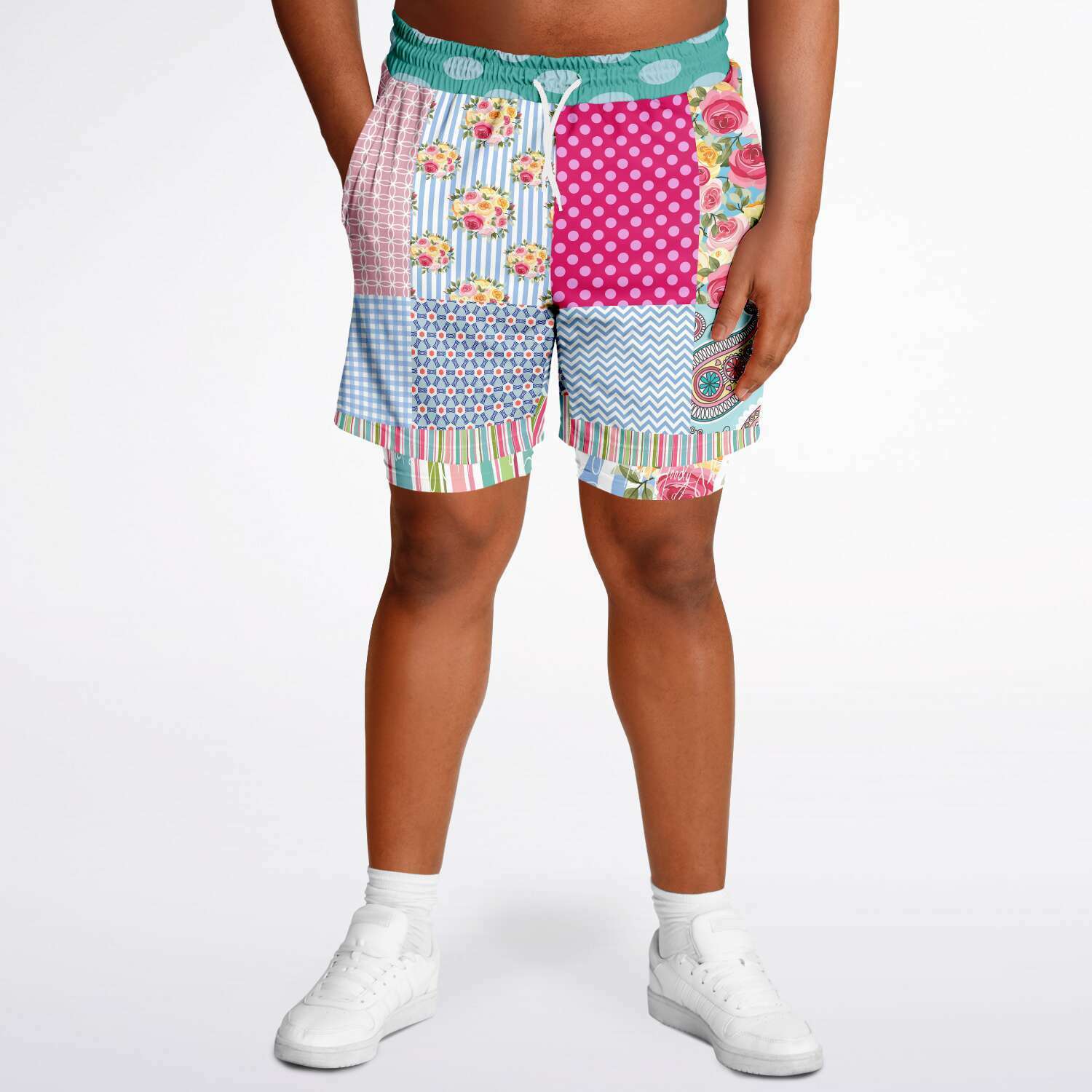 Pink Sherbert Floral Patchwork Compression Activity Shorts