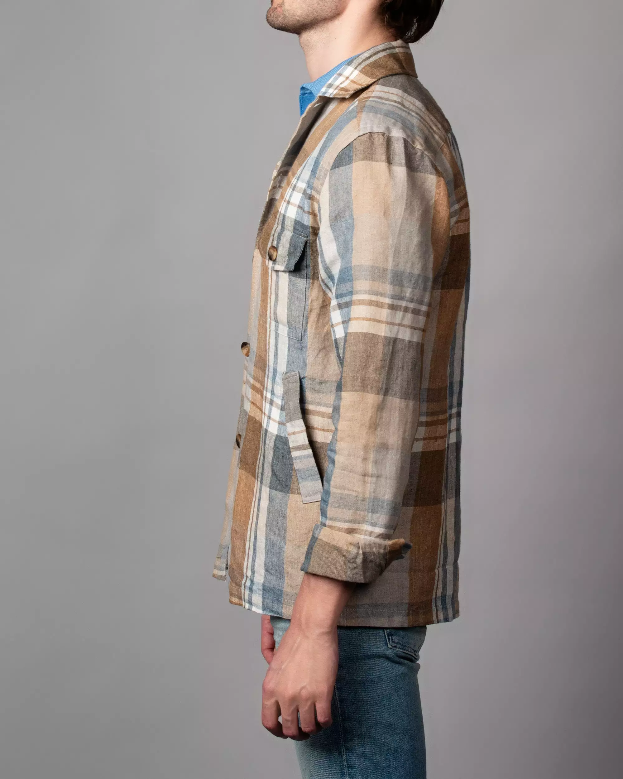 Plaid Linen Twill Overshirt