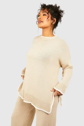 Plus Blanket Stitch Oversized Crew Neck Sweater