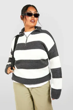 Plus Stripe Half Zip Sweater