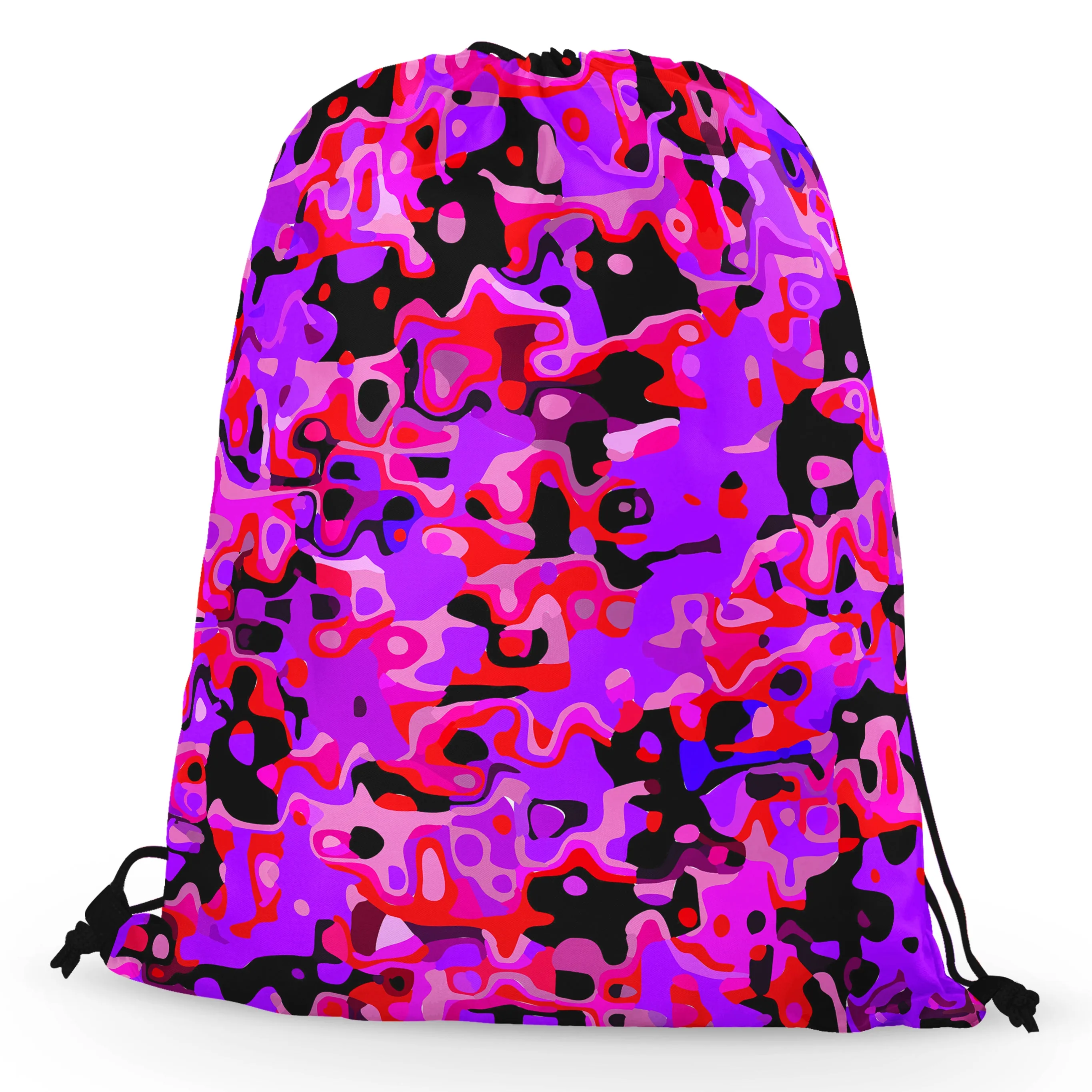 Purple Red and Black Rave Camo Melt Drawstring Bag