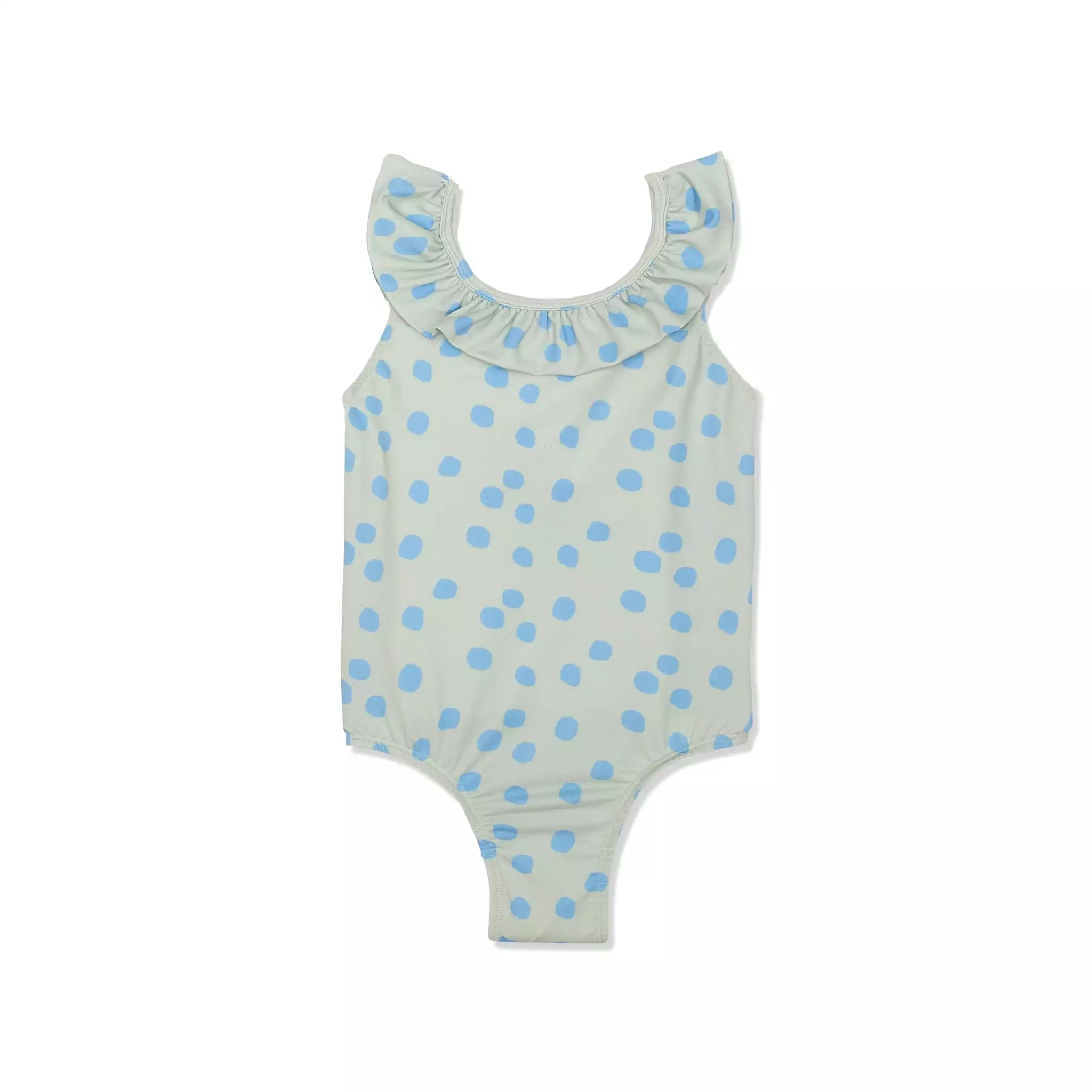 Recycled Polyester Sea Foam Dotted Ruffle Kid Swimsuit