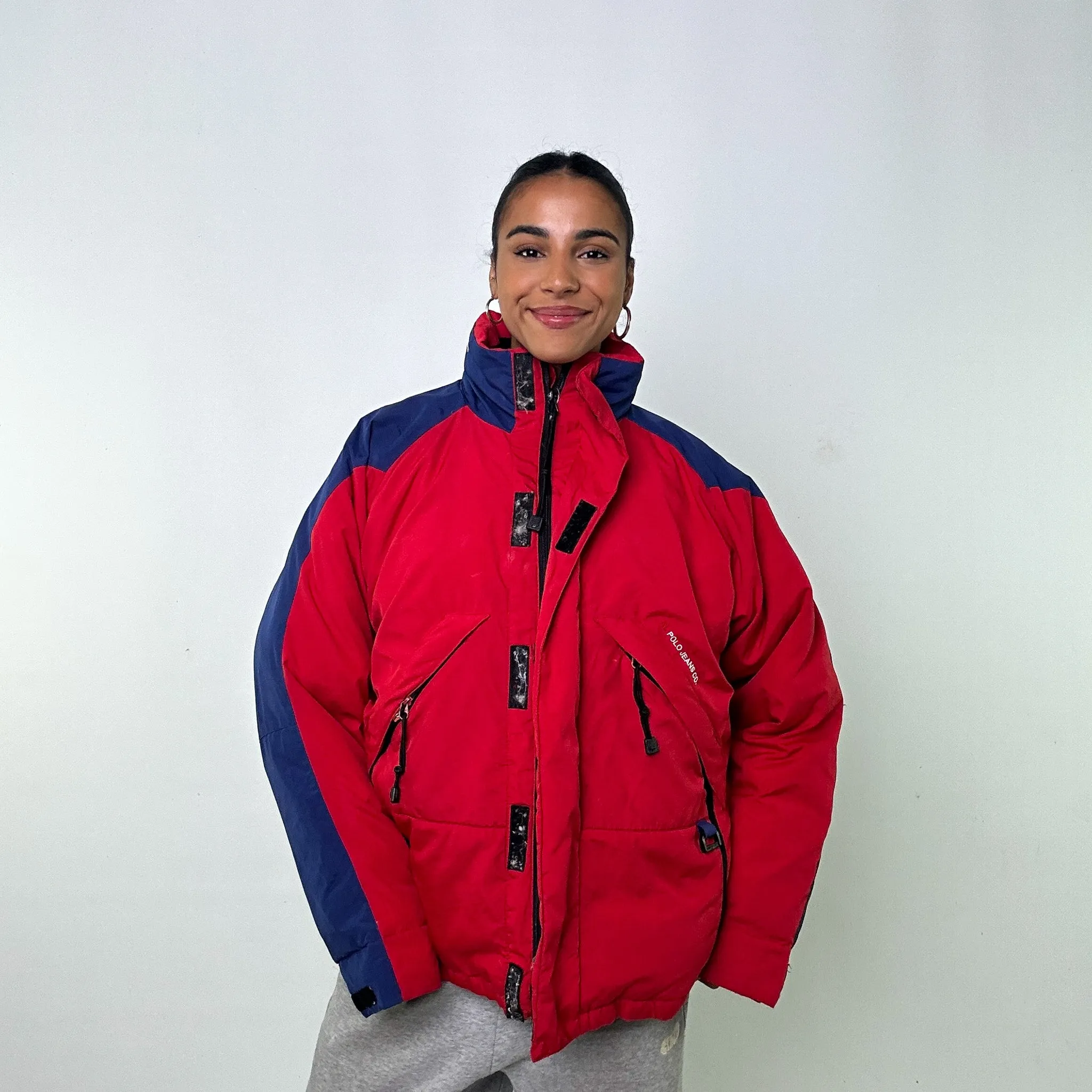 Red 90s Polo Jeans Ralph Lauren Puffer Jacket Coat (L)