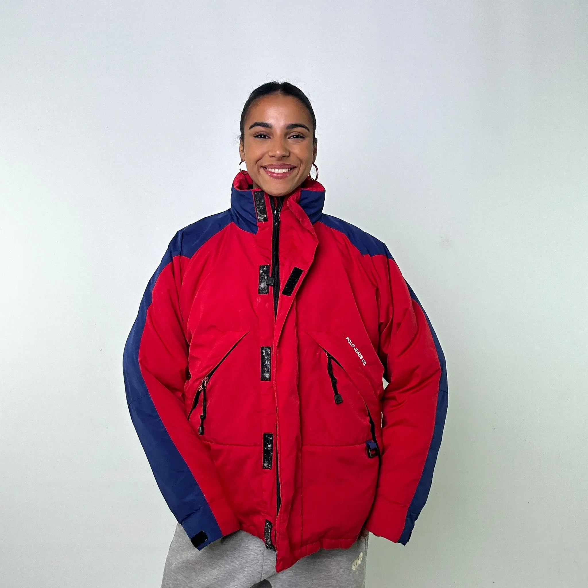 Red 90s Polo Jeans Ralph Lauren Puffer Jacket Coat (L)