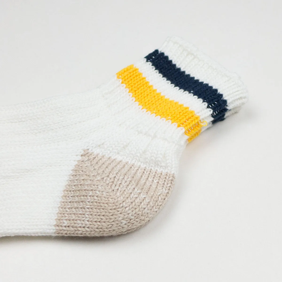 RoToTo - O.S. Ribbed Ankle Socks - White / Navy / Yellow