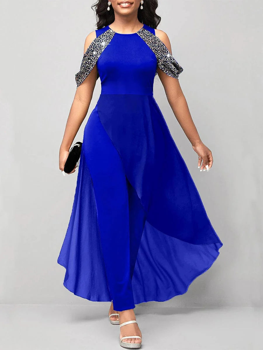 Royal Blue Sparkly Sequin Jumpsuit for Elegant Occasions