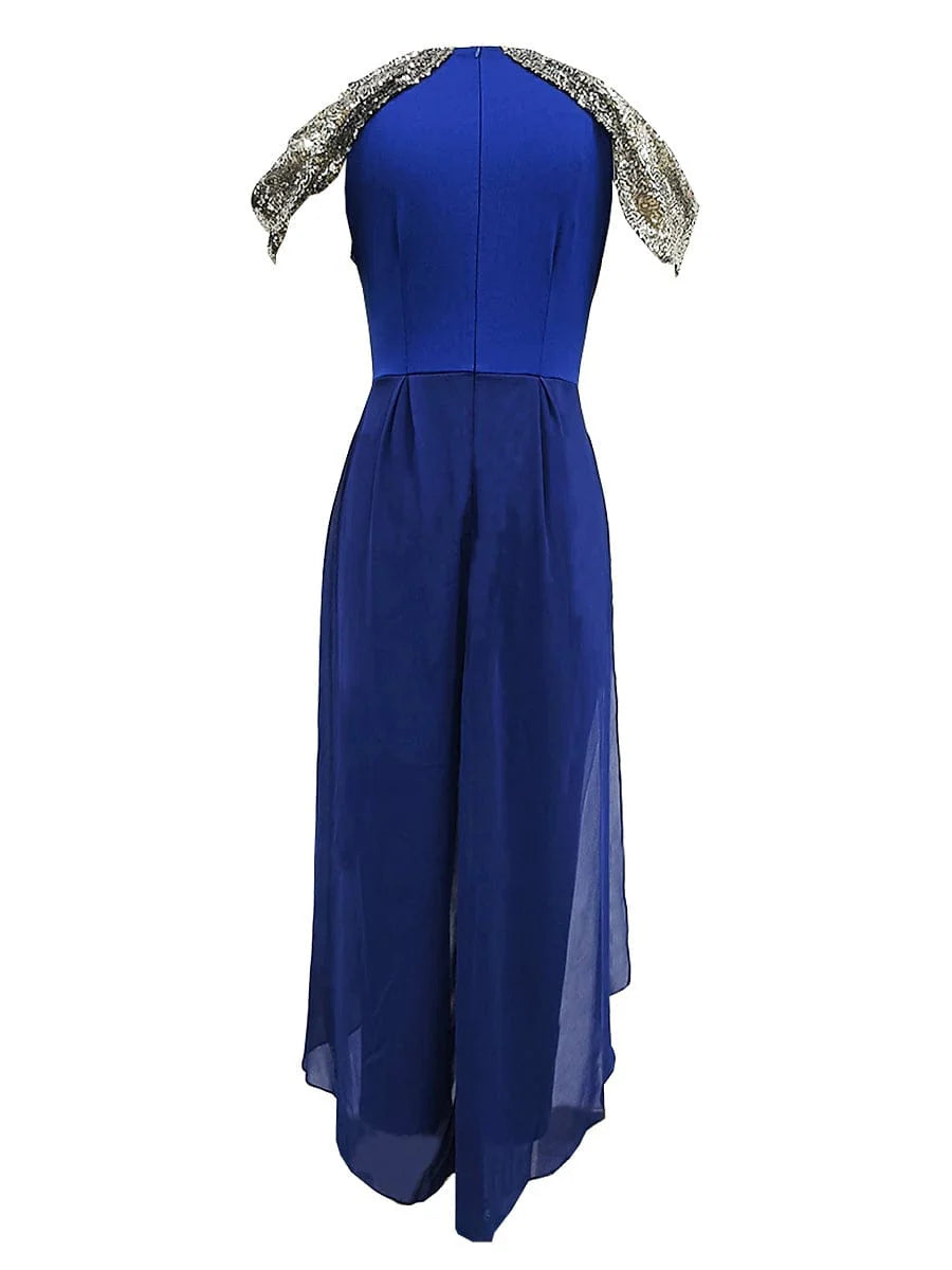 Royal Blue Sparkly Sequin Jumpsuit for Elegant Occasions