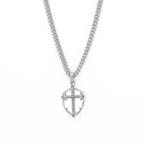 Shield of Faith Cross Pendant Necklace - White Gold