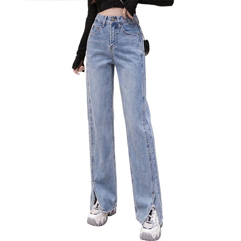 Straight Slit Loose High Waist Slim Sagging Jeans