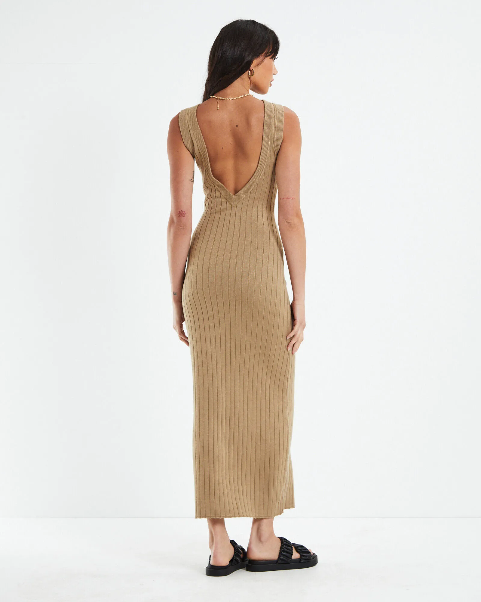 Subtitled Lyla Knitted Backless Midi Dress Natural