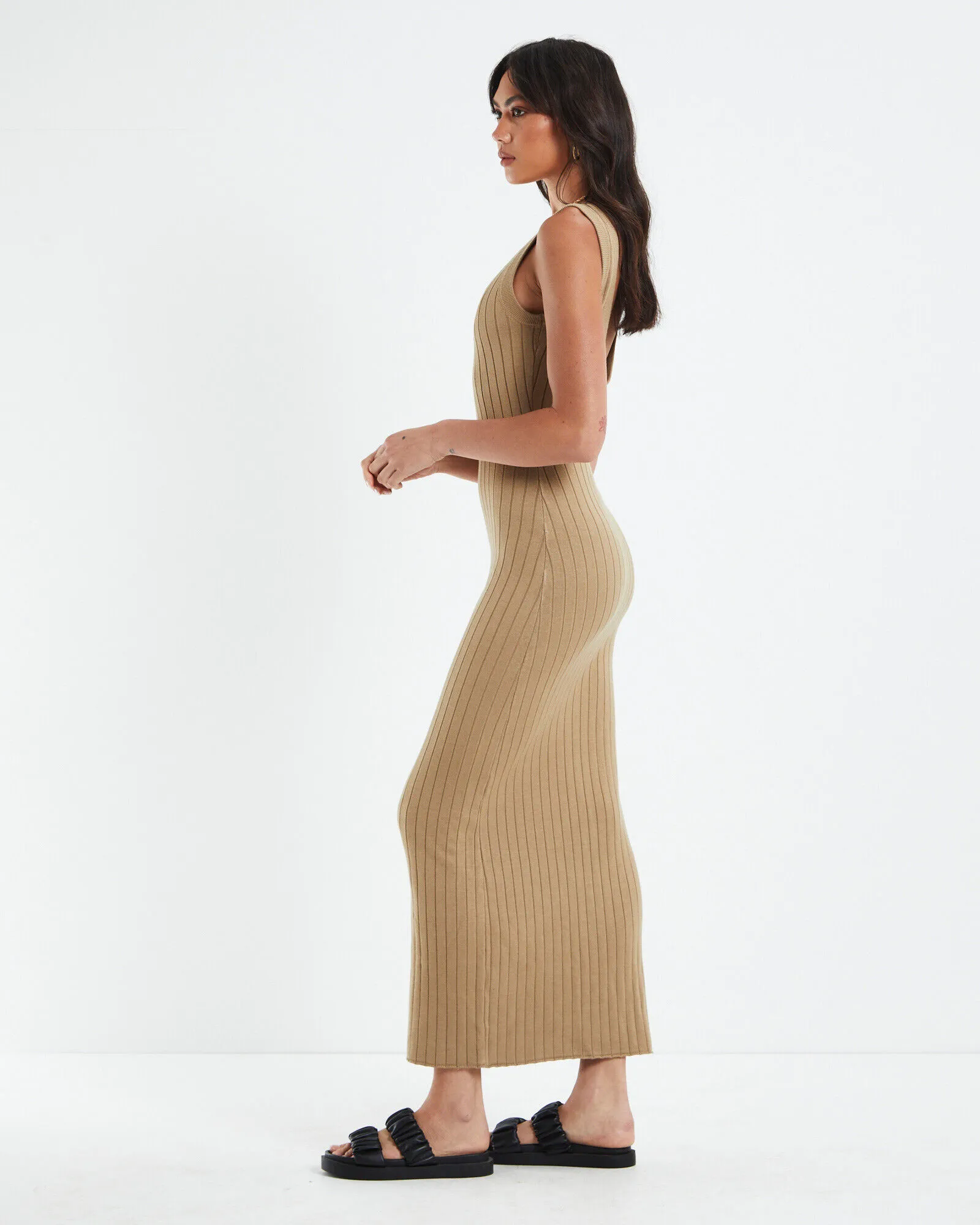 Subtitled Lyla Knitted Backless Midi Dress Natural