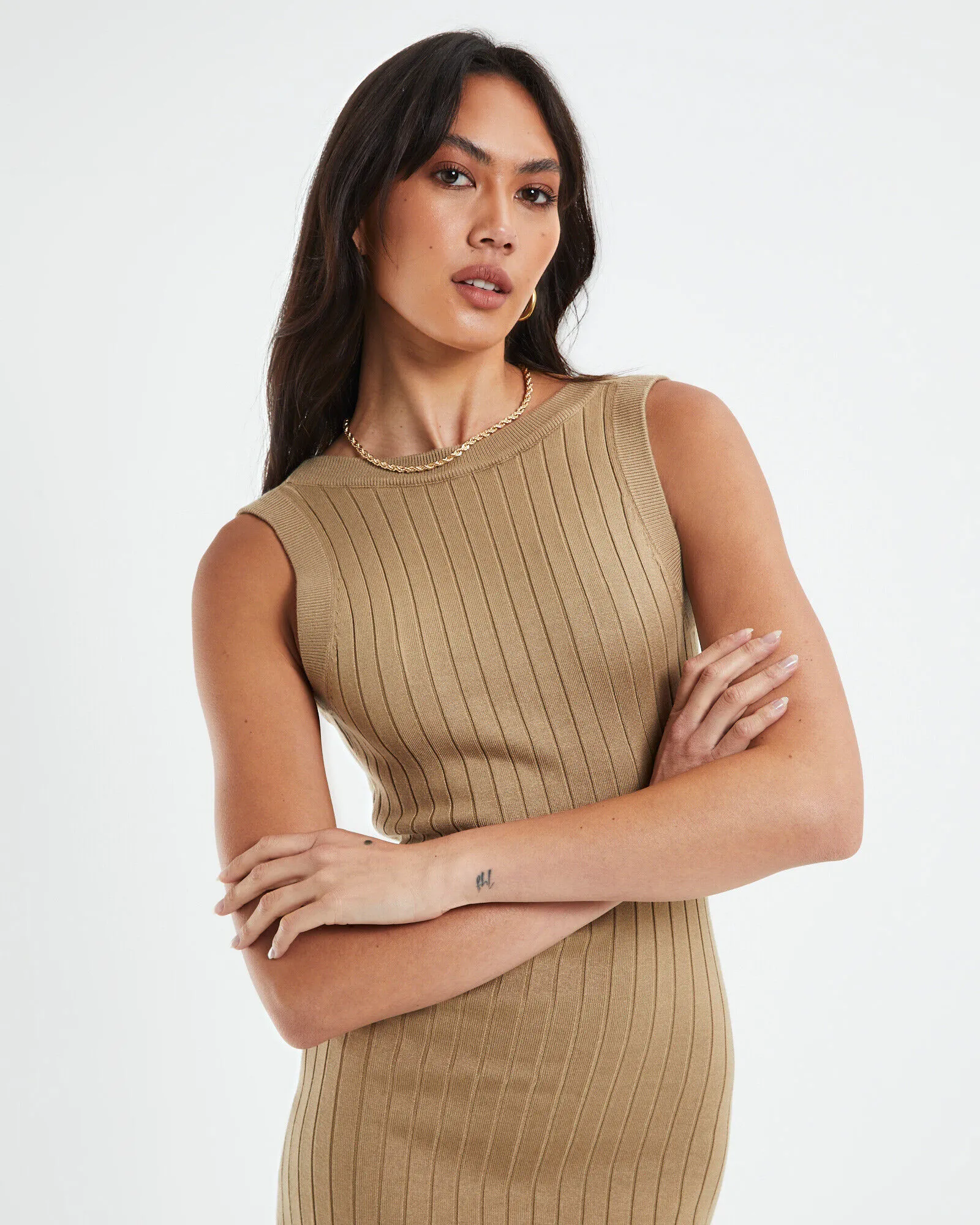 Subtitled Lyla Knitted Backless Midi Dress Natural