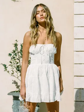 Summer Dress Strapless Lace Up Backless Cottagecore White Short Dress