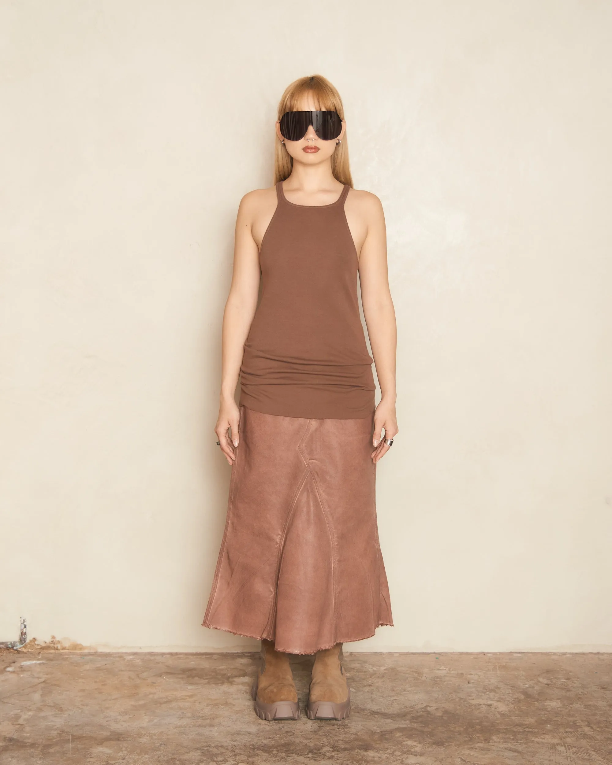 Terracotta Godet Denim Skirt