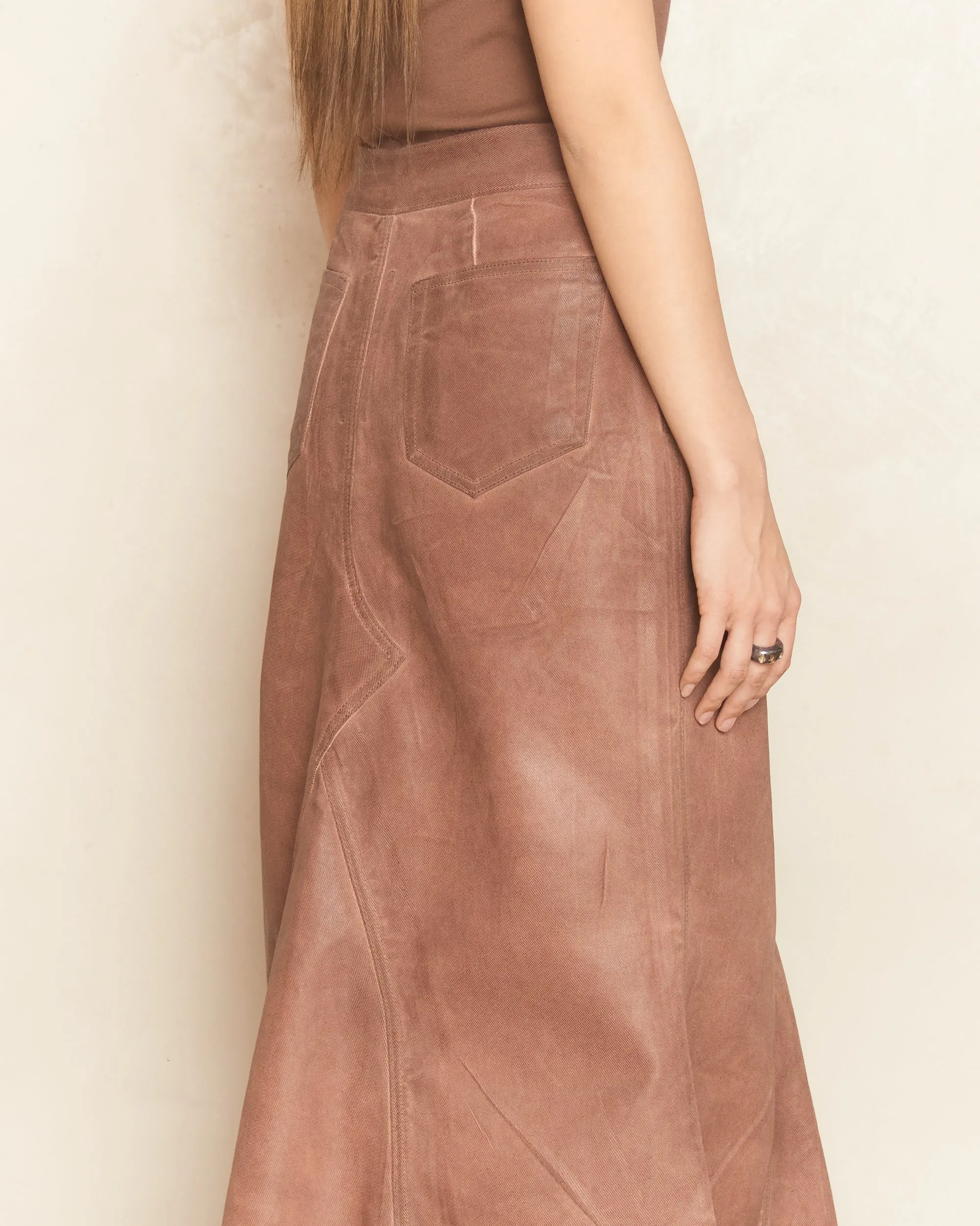 Terracotta Godet Denim Skirt